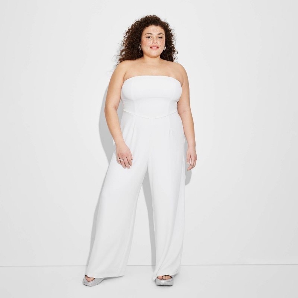 Wild Fable Lightweight White Wide Leg Strapless Tube Jumpsuit